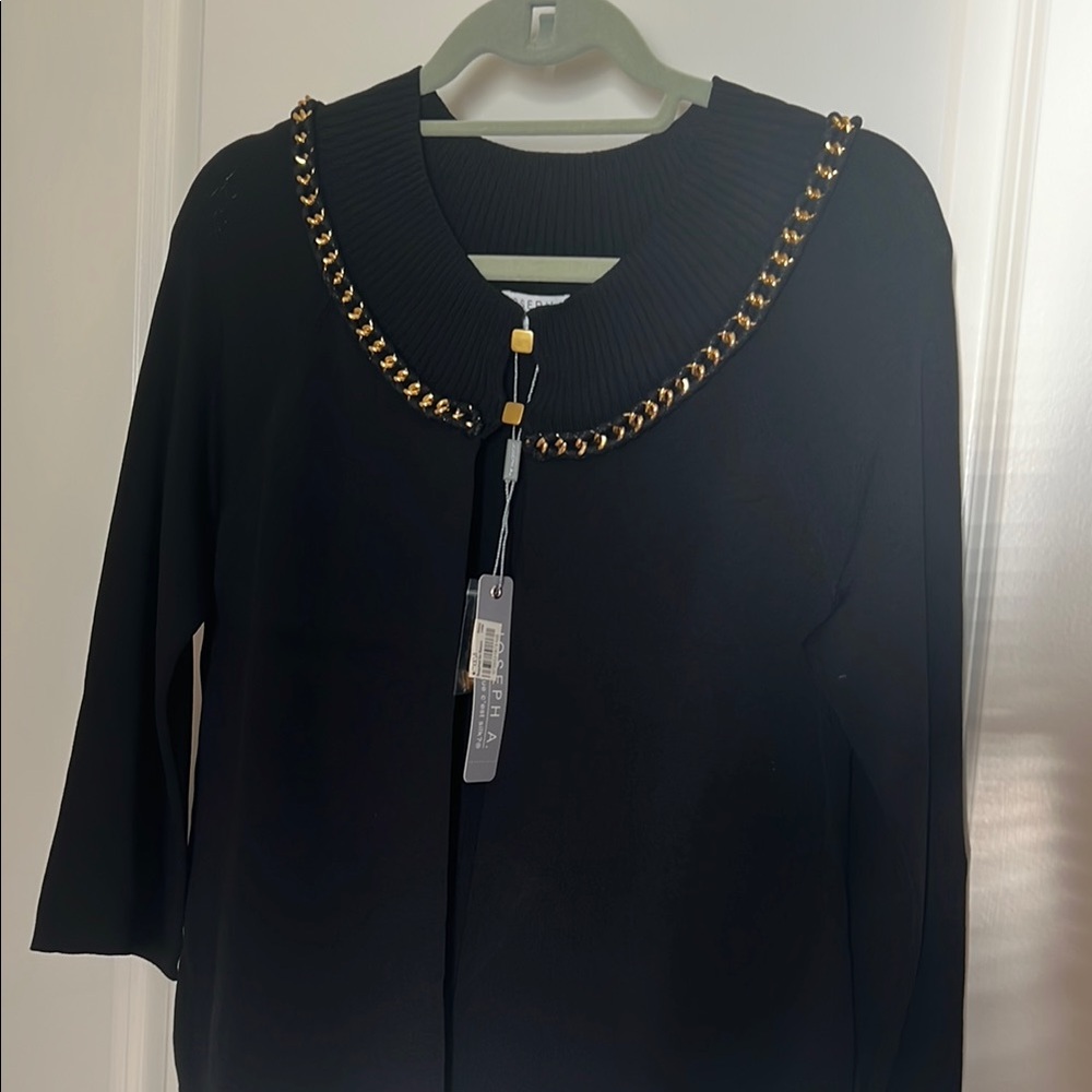 Black Sweater with Gold Chain Detail